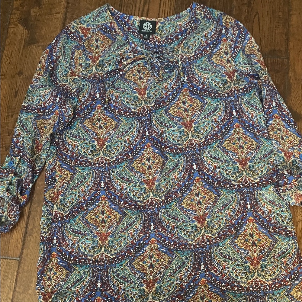 Bobeau Blue and Orange Paisley Blouse